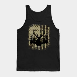 Camo US Flag Deer Elk Buck Camoflage Hunting Hunter Dad Gift Tank Top